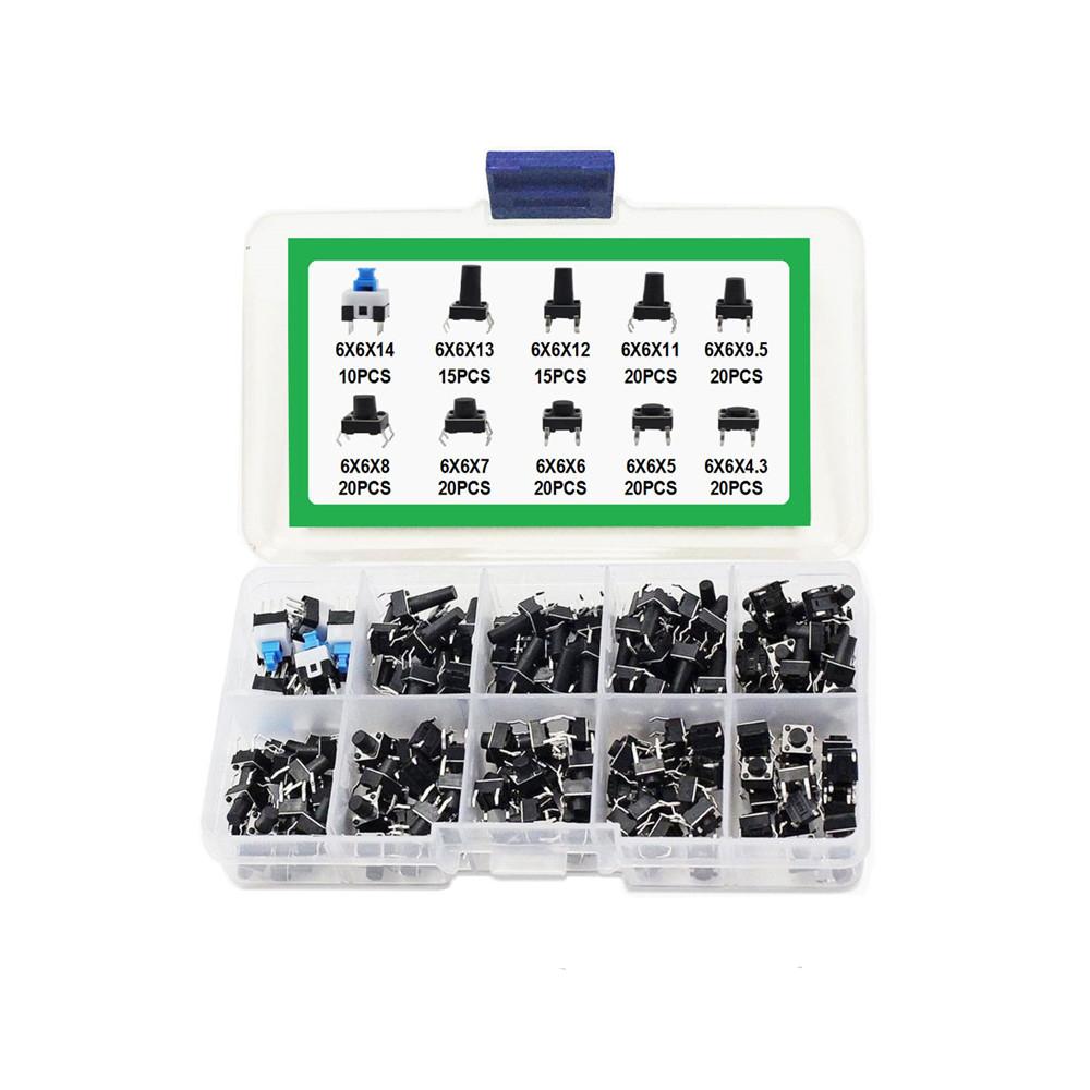 

180PCS 10 Type 6*6 Light Micro Touch Switch Set Push Button Switch Kit Assortment Set DIY Tool Accessories 6x6 Keys Tact ON/OFF білий