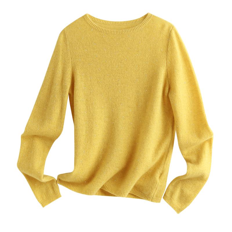 PALUOPO Women's Rhinestone Round Neck Cashmere Pullover Sweater