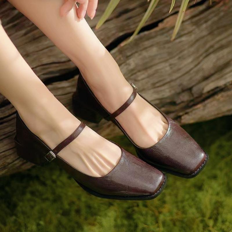 Fashion Square Toe Mid Heels Women Shoes Elegant Marie Janes Chunky Shoes 2024 Trend Cozy Autumn Party Dress Pumps Zapatos Mujer