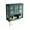 Bathroom Wall Cabinet, 3-Door, Open and Hidden Storage, Glass Door, Towel Bar, for Entryway Living Room Bathroom Dining Room, Dark Green