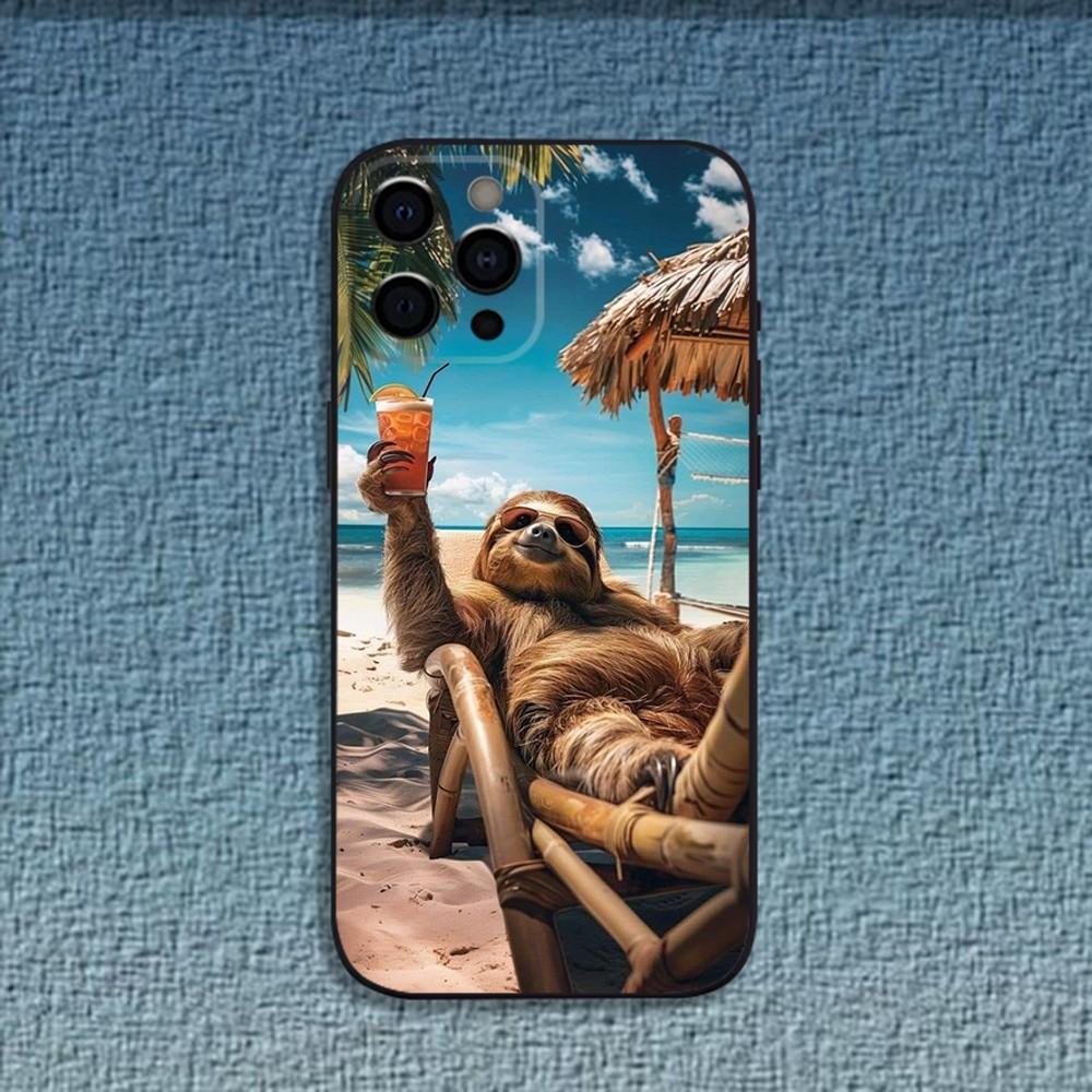 Animal Cute Sloth Phone Case For iPhone 16,15,14,13,12,11,Pro,X,XS,Max,XR,Plus,Mini Soft Black Cover