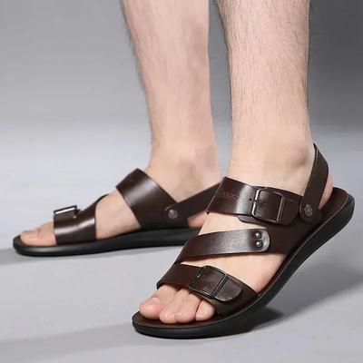 2025 Men's Sandals Solid Color PU Leather Men's Summer Shoes Casual Comfortable Open Toe Sandals Soft Beach Shoes Men's Sandal