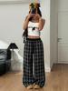 Loose Relaxed Fit Straight Cut Pinstripe Patchwork High Waist Draped Casual Athletic Pants