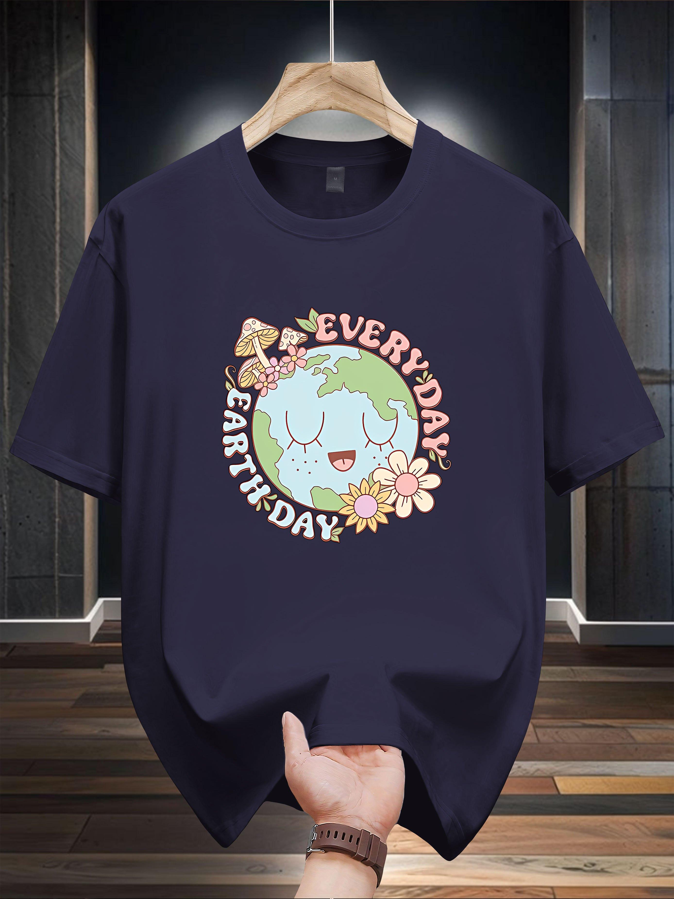 Niuwang Selection  T-shirt - Black Casual Graphic Tee with Earth Day Design XXL