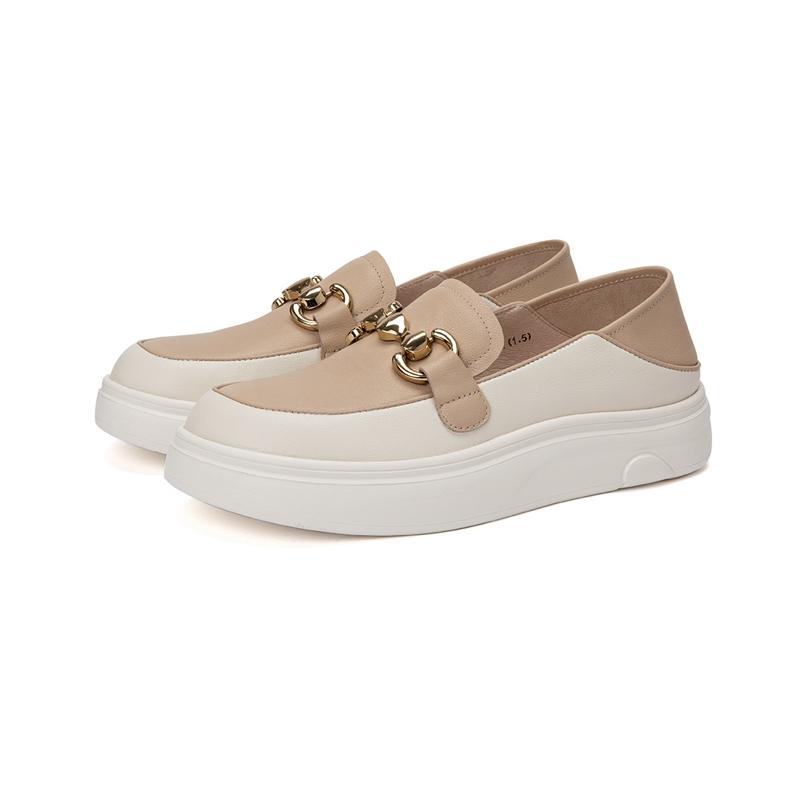[Cowhide] Golden Yunle Fu Shoes with Thick Sole and Color Matching Single Shoe Metal Buckle Commuting Women's Shoes