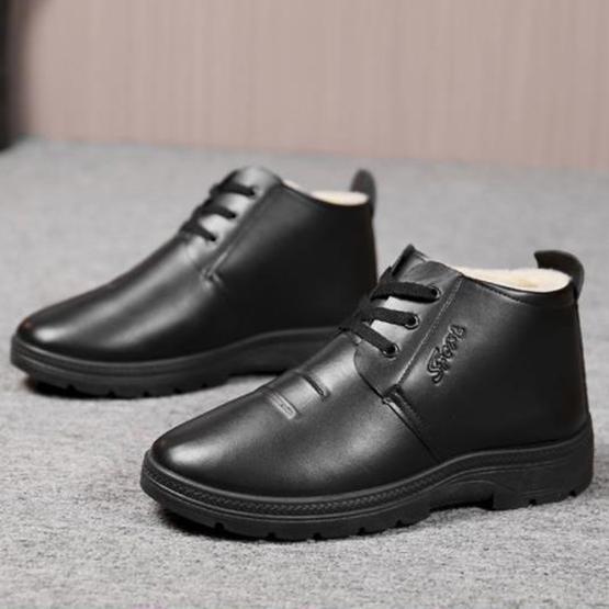 Winter Korean Warm Plus Velvet Men's Leather Shoes Large Size Black Cotton Shoes Non-slip Business Casual Warm Shoes