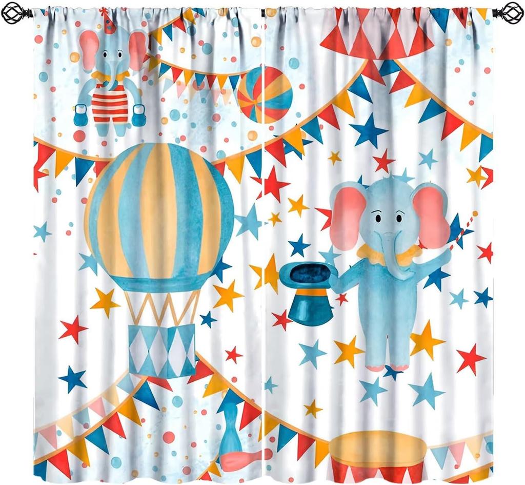 Kids Safari Animals Curtains Tropical Jungle Adventure African Lion Elephant Monkey Print Window Drapes Baby Curtain Polyester