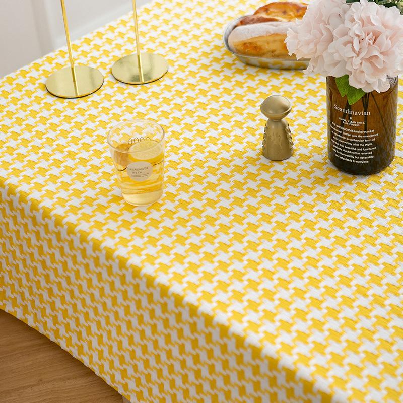 Thick Houndstooth Cotton Linen Tablecloth Simple Black White Checkered Tea Table Cover