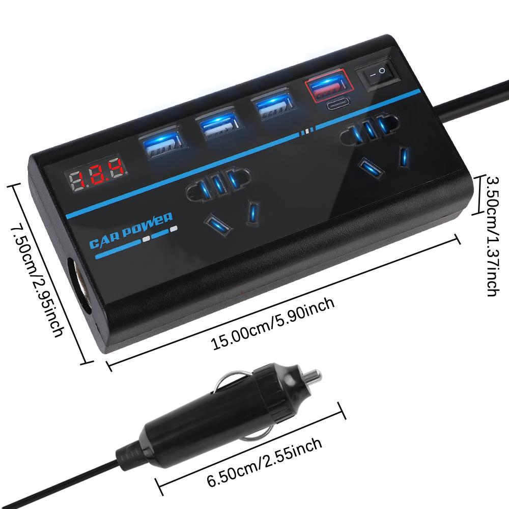 Outlets EU/US Plug DC 12V/24V to AC 110V/220V Converter ON/OFF Switch 200W 8 Ports Sockets QC 3.0 USB/PD/Type-C Chargers Car Inverter Power Adapter