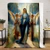 Our Lady with Angels Printed Blanket  Printed Blanket for Living Room Bed Couch Lunch Break Soft Cozy Blanket for Friend's Festival Gift