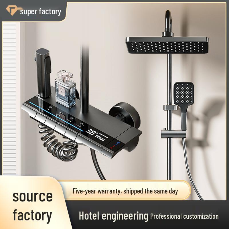 Gunmetal Gray Concealed Shower Head Set with High Pressure and Large Storage Shelf for Bathrooms