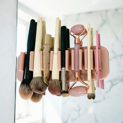 Silicone Brush Drying & Storage Rack, 3 Functions Integrated, Suction Mount Holder for Cosmetic Brushes
