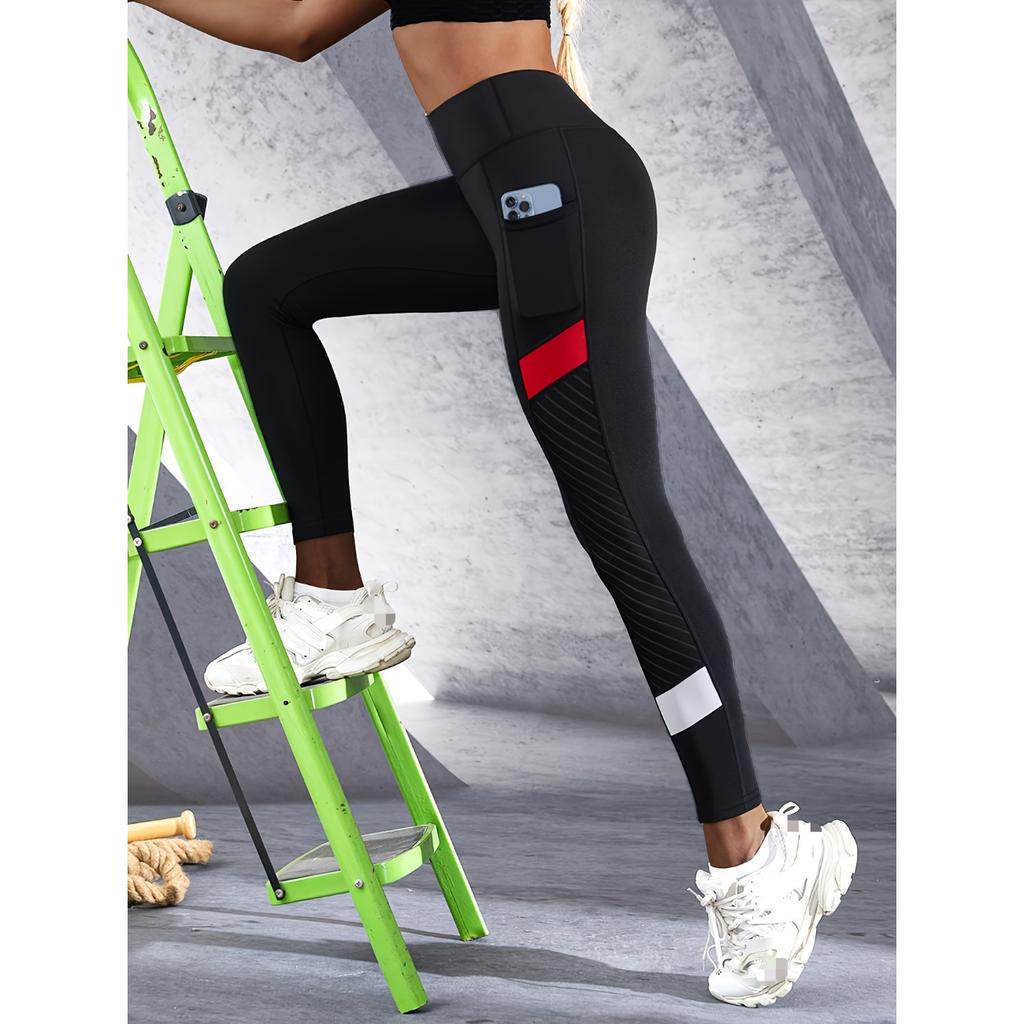 Leggings da yoga snellenti a contrasto di colore, pantaloni da yoga traspiranti a vita alta per sollevare i glutei, cintura larga per abbigliamento sportivo da donna