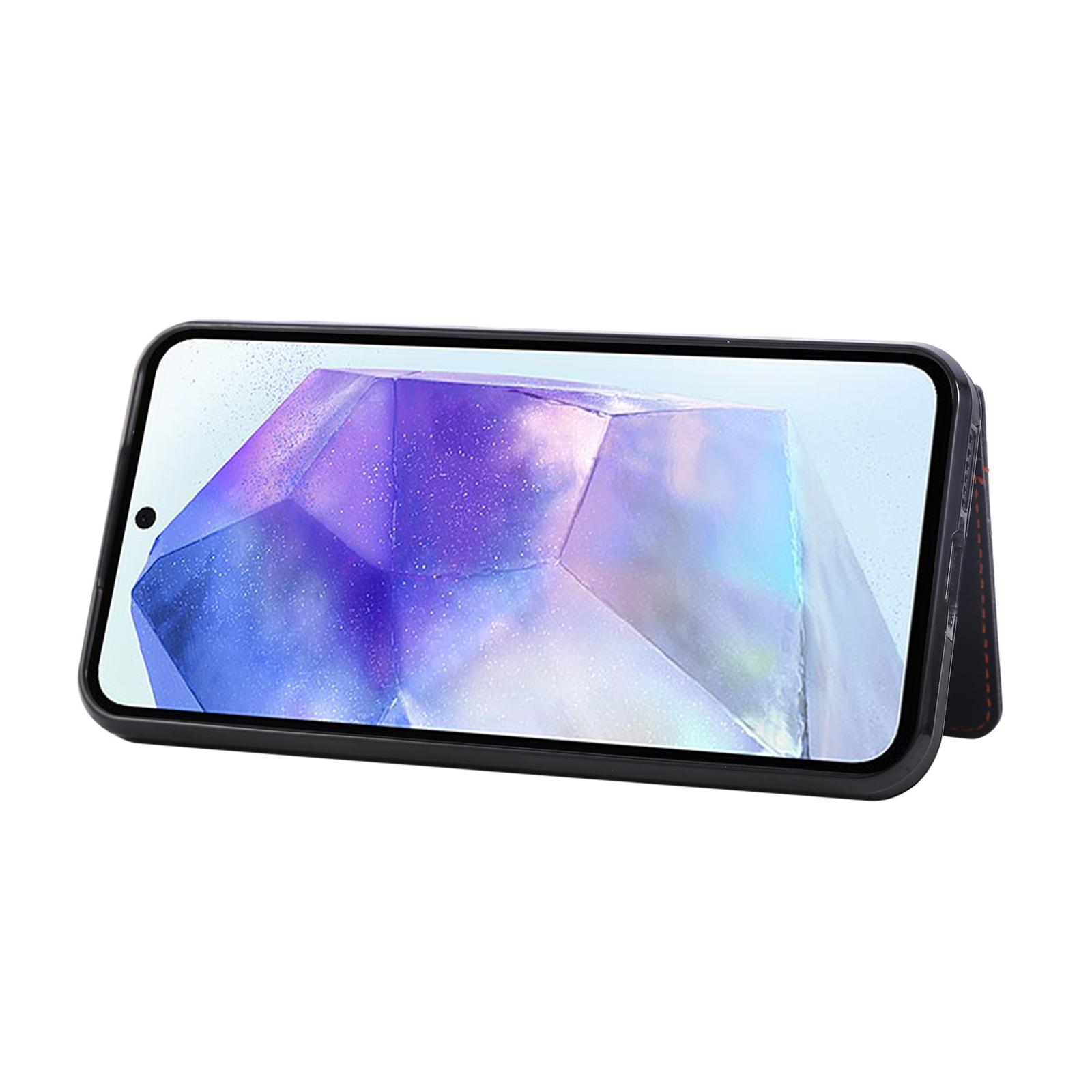 

For Samsung Galaxy S24 FE Case Card Holder Kickstand Leather+TPU Phone Cover with Ring Holder Brown