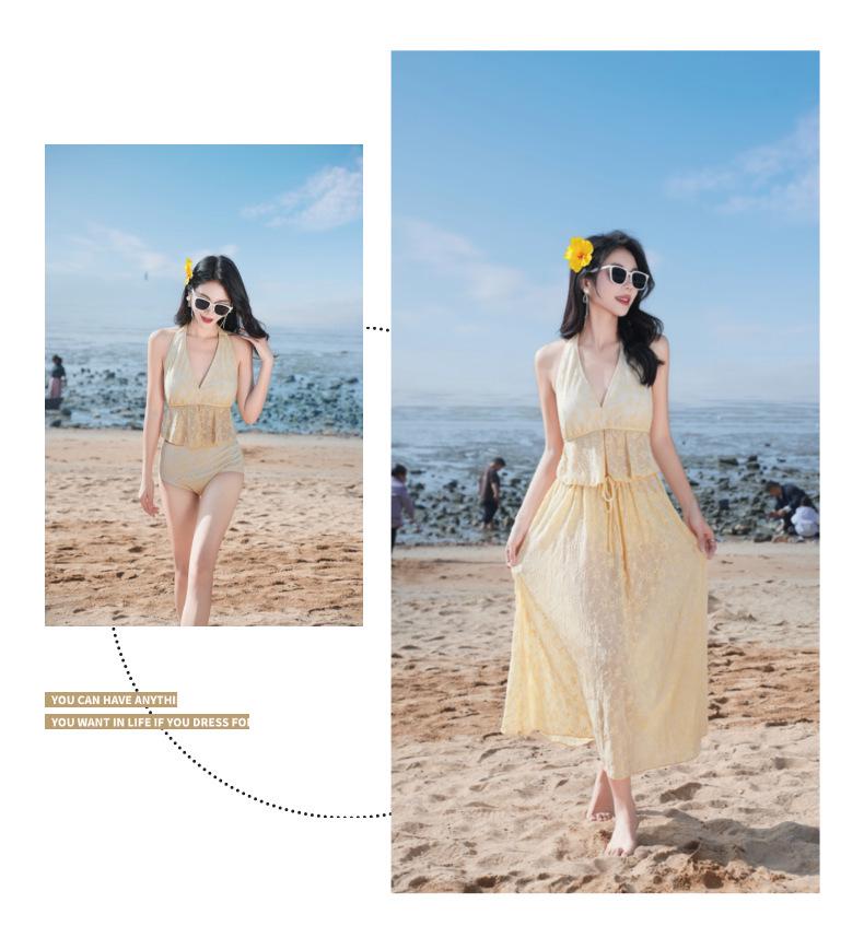 Dopamine Stunning Women's Three-Piece Plus Size Bikini Set with Long Skirt for Beach Vacation