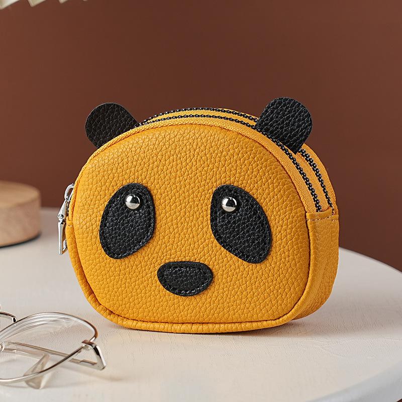 Creative Double Layer Coin Purse Panda Shape Multifunctional Key Bag Zipper Portable Small Handbag