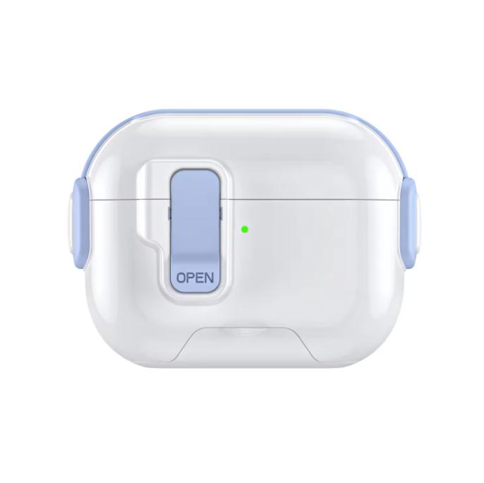 For AirPods 4 New Plain Lock Switch TPU PC Shockproof Protective Earphones Case Cover with Stand For Apple AirPods Pro 3 2 For AirPods 3 светло-синий