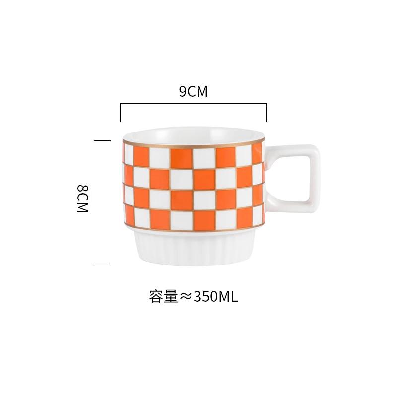 Retro Geometric Plaid Ceramic Coffee Mug Ceramic Cup Home Creative Personality Couple Coffee Mug Desktop Decorative Tableware