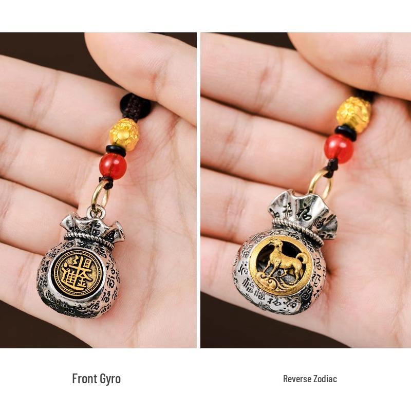 Twelve Zodiac Blessings Money Bag Keychain: Gold Snake Charm for Wealth & Treasure
