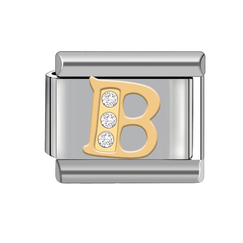 9MM Women's Italian Charm Bracelet Module with Detachable Diamond Letter and Elastic Watch Strap