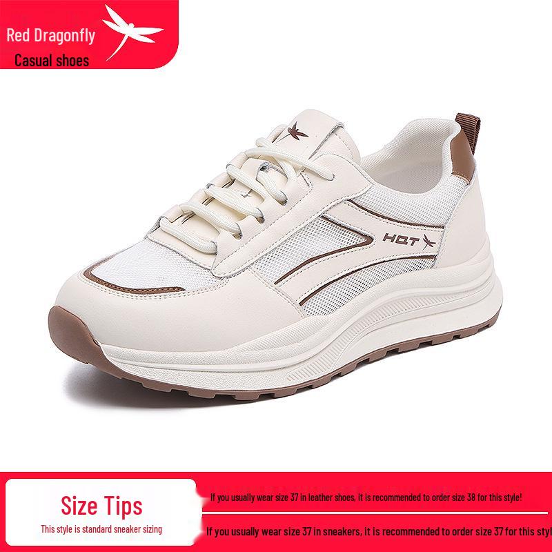 Red Dragonfly Women's Height-Increasing Mesh Sneakers - Autumn Casual, Thick Sole, Versatile for Travel and Sports.