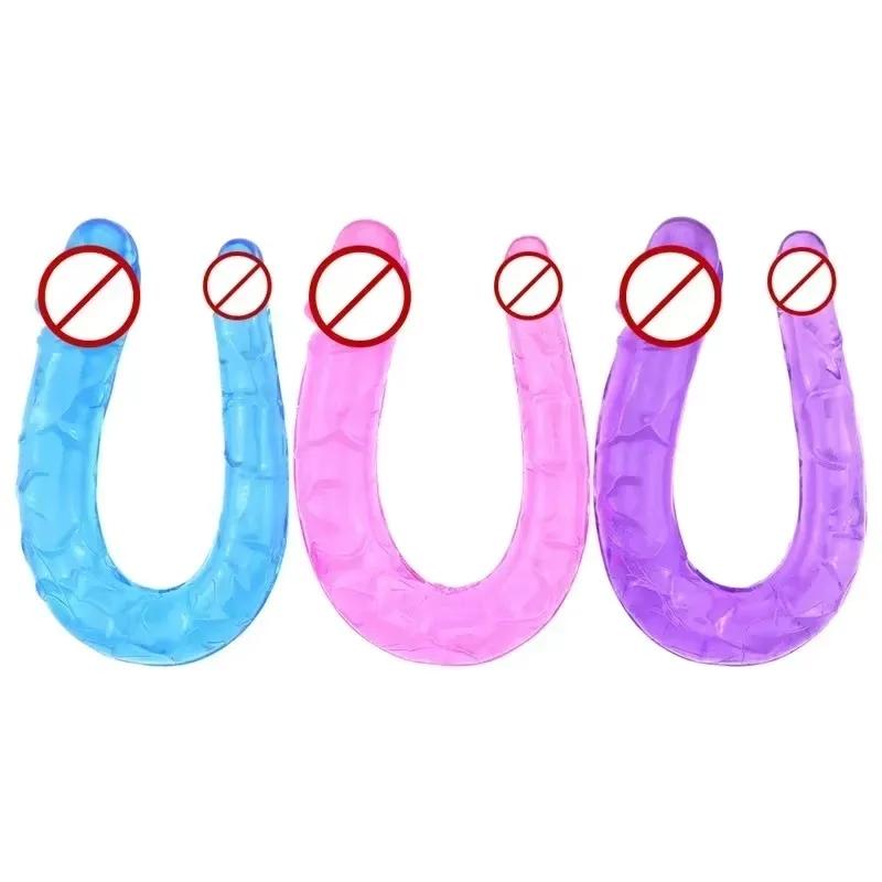 1PC Pink U Shape Soft Jelly Double Dildos Vagina Artificial Sex Toys Shop For Couple Women Gay Lesbian Masturbators Anal Plug