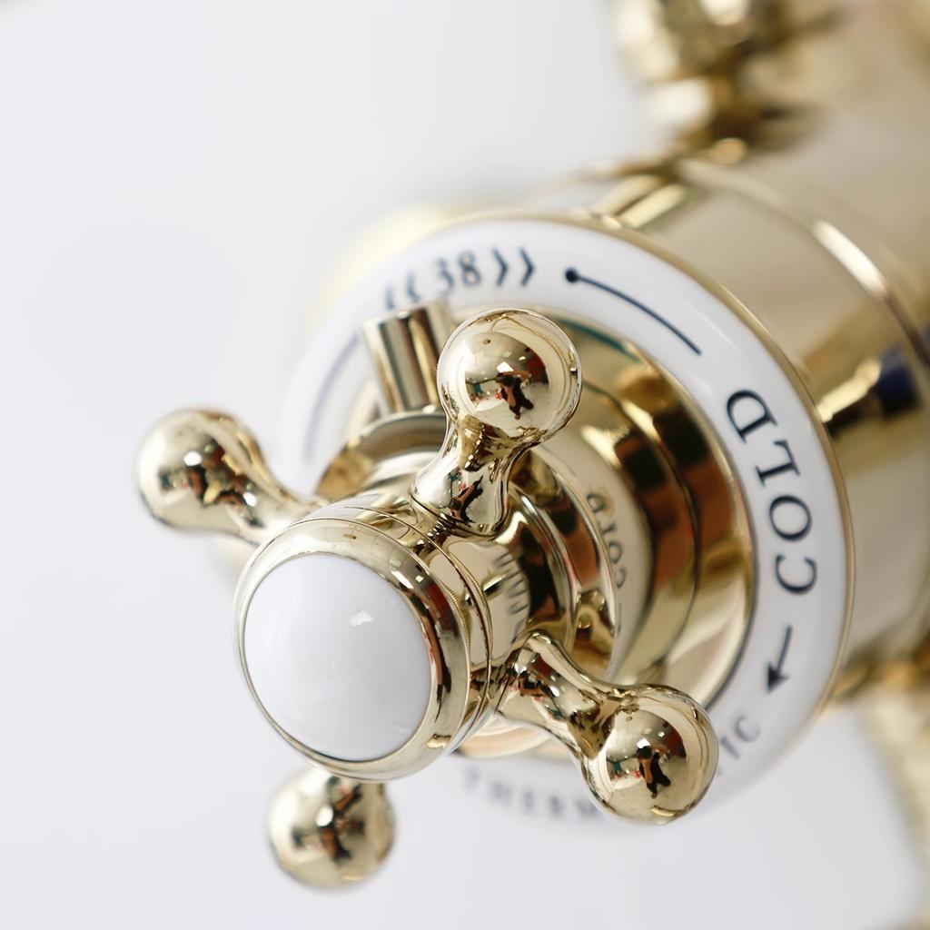 Bathroom Bath& Shower Faucet Set Thermostatic Wall Mounted Classical Gold Chrome Finished Rainfall Shower Faucet mixer set
