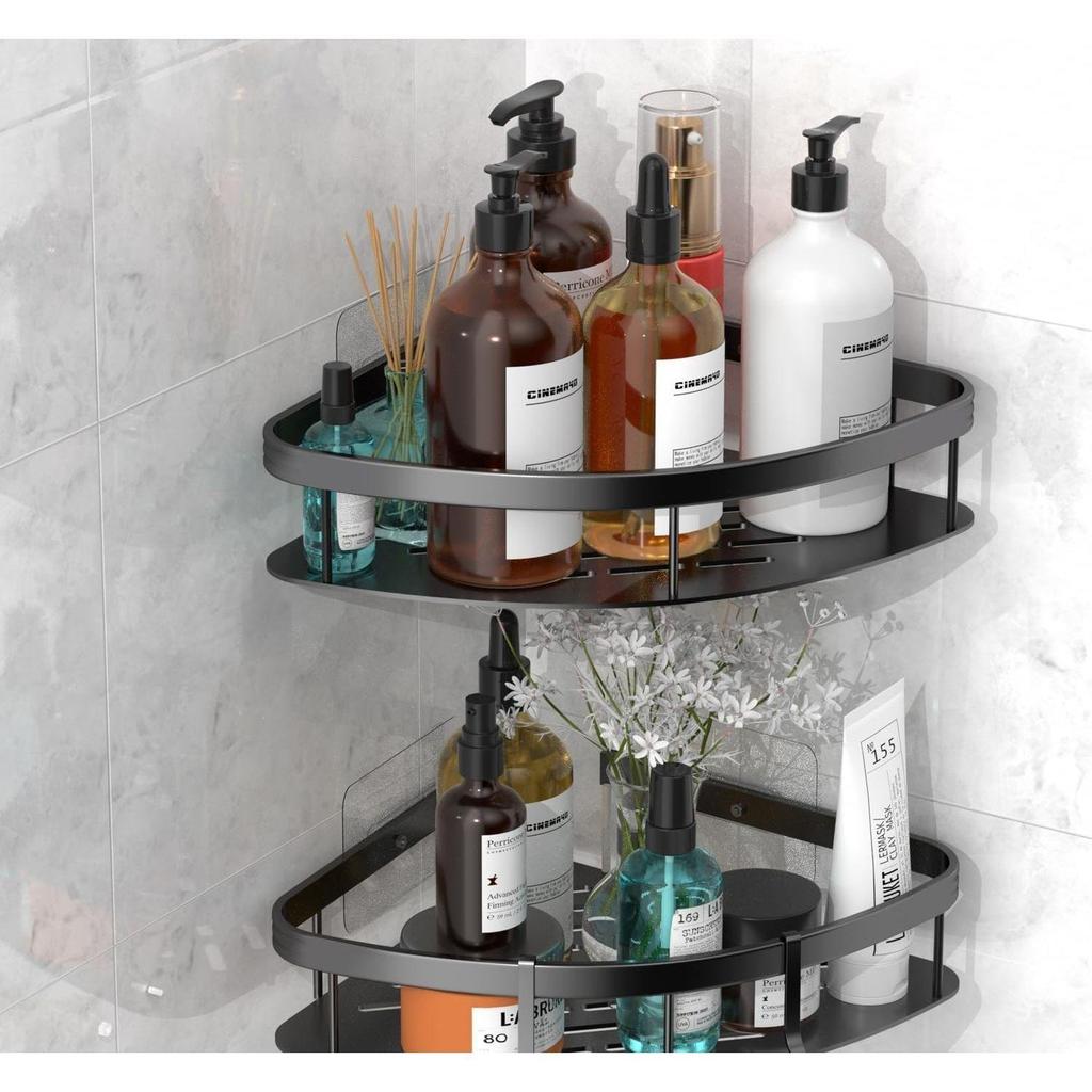 2 st Badrumstillbehör Aluminium Kraftig Självhäftande Badrumshörnshylla för Vägg, Multifunktionell Väggmonterad Badrumsorganisatör,