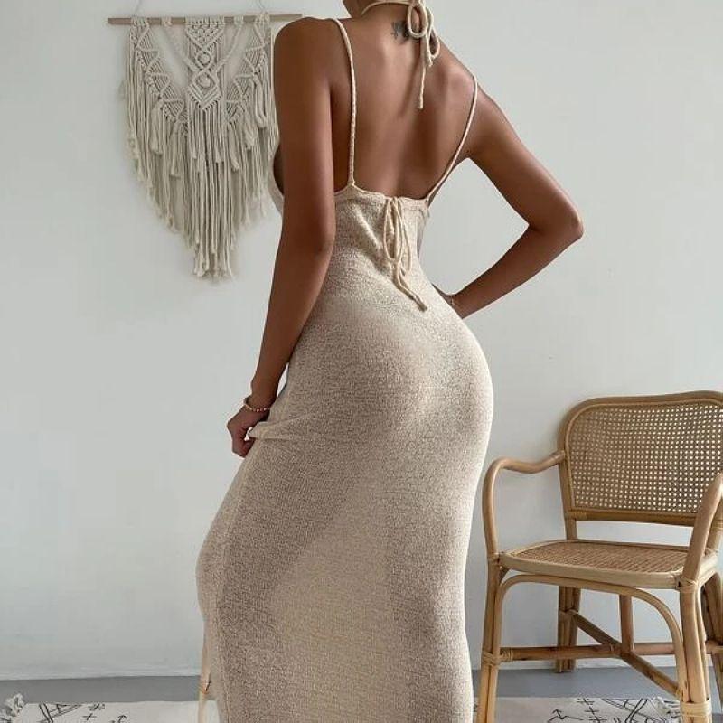 European and American Sexy Sexy Open Back Halter Spaghetti Straps Dress Women's Summer New Arrival Silm Slimming Long Hip Skirt