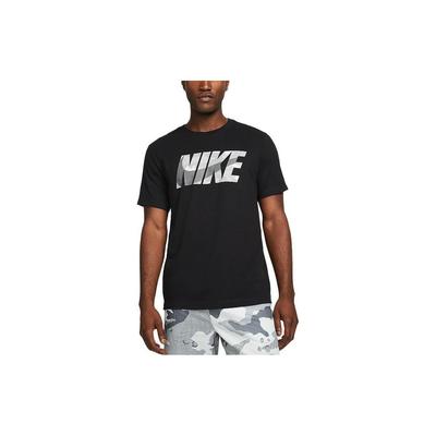 Moletom com Logo de Letra Gola Redonda Manga Curta Camiseta Masculina Tops Preto DM5669-010