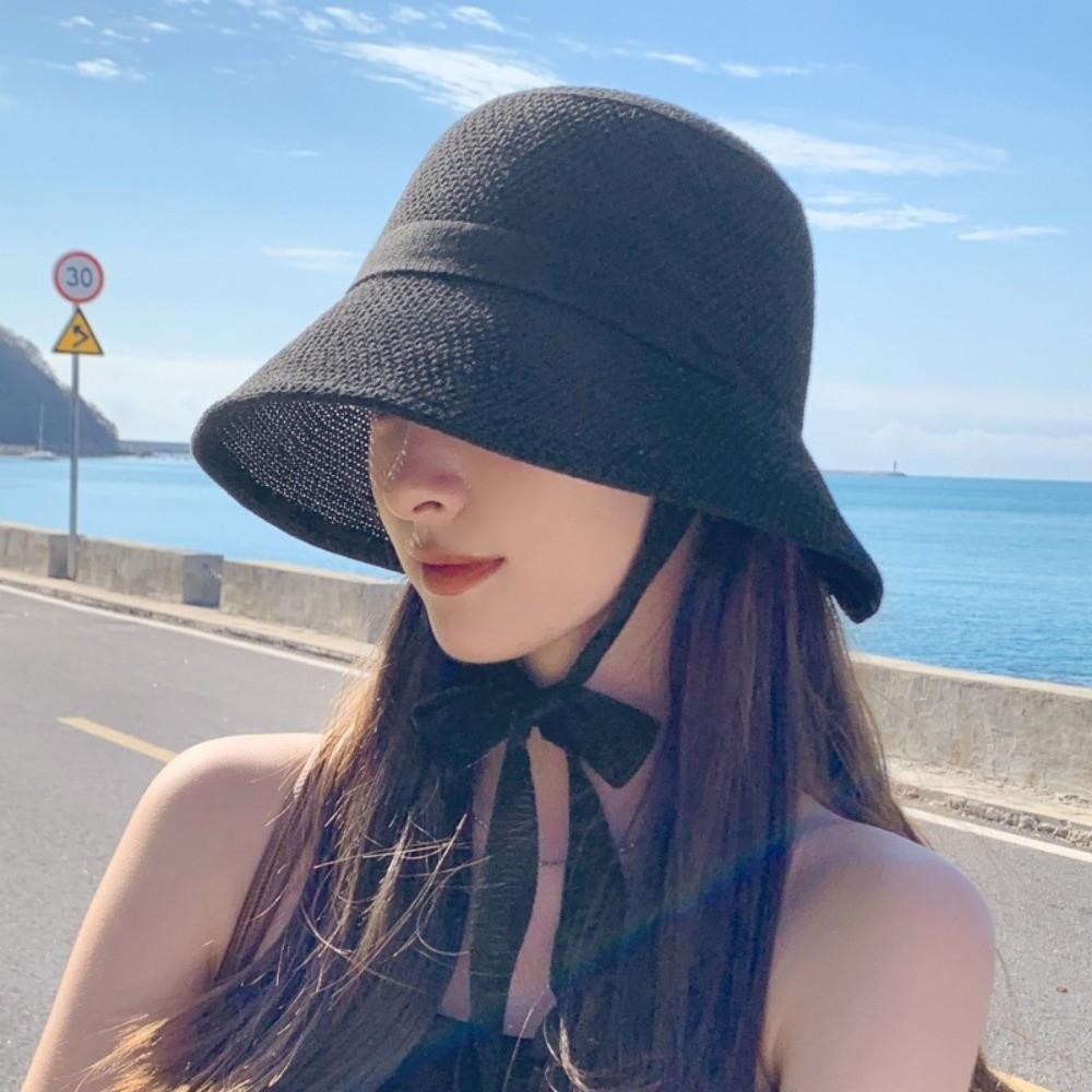 

Breathable Straw Hat Large Brim Fisherman Cap Fashion Sunscreen Caps Summer чёрный