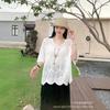 Summer new women's clothing small fresh round neck splicing embroidery solid color loose pullover top knitted batman shirt