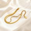 Dainty Bamboo Chain Flat Snake Chain Bracelet for Women,Gold Color Stainless Steel Double Layer Bracelets,Fashion Jewelry Gift