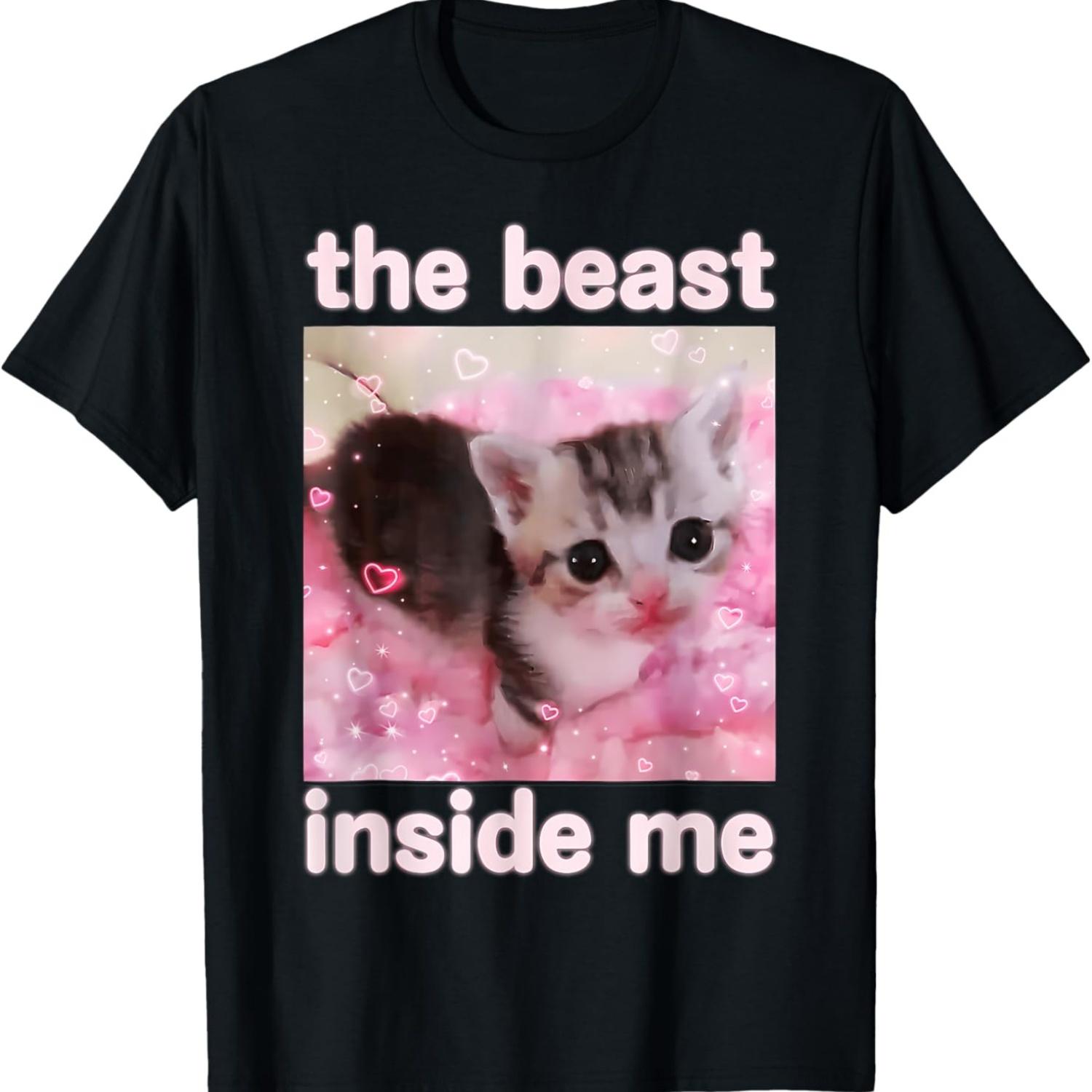 Funny Cat Meme Beast Inside Me Sarcastic Inappropriate T-Shirt S чёрный