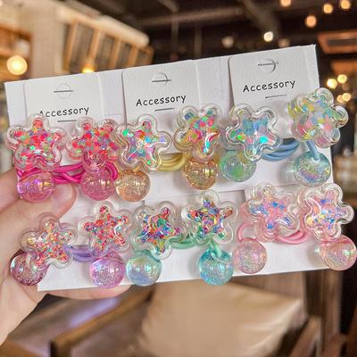 2PCS New Cute Colorful Sparkling Flowers Princess Headwear Kids Elastic Hair Bands Children Hair Ropes Girls Hair Accessories