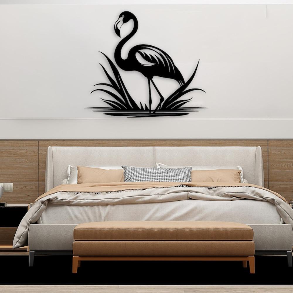 Black Metal Flamingo Wall Decor 3D Shadow Effect Tropical Home Art Modern Garden Sculpture