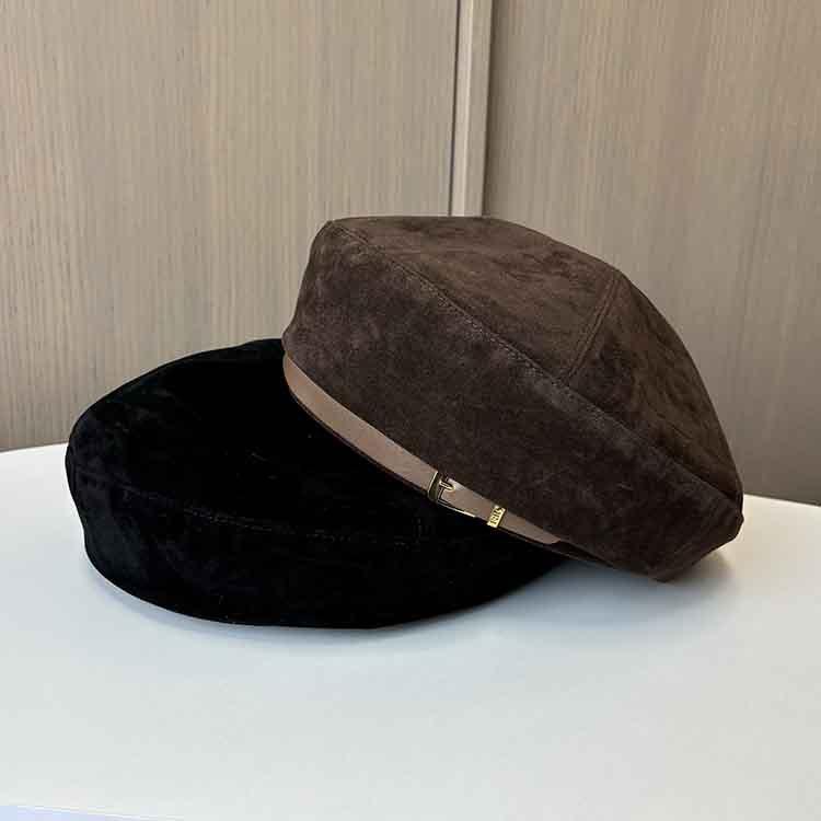 Ankora Red Belt Buckle Beret Female Literary And Retro Temperament Painter Hat Suede Face Small Bud Hat