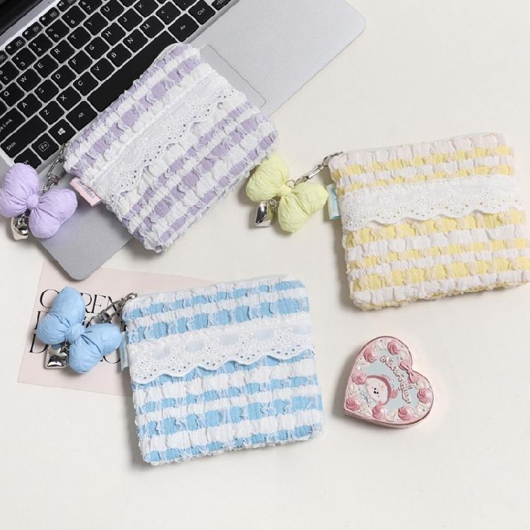 Korean Aesthetic Beauty Cosmetic Bag Breathable Cloud Pattern Lace Detailing Soft Portable Makeup Accessory