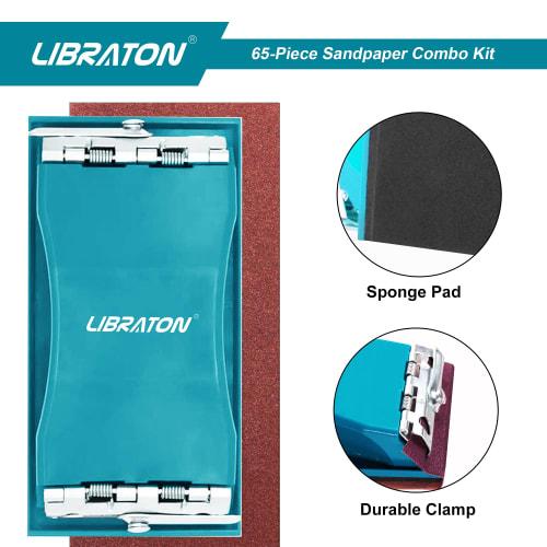 LIBRATON Abrasive Sandpaper Set, 60 Sheets of Waterproof Sandpaper (#80/#120/#400/#600), Includes Hand Sander and Abrasive Sponges (#40/#80/#120/#160)