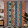 Tribal Geometric Curtains 2pcs – Aztec Inspired Blue Orange Pattern, Bohemian Ethnic Decor for Living Room and Bedroom