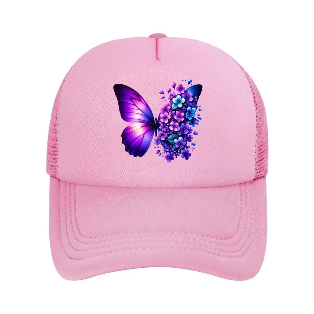 Purple Blue Butterfly Floral Bloom Art Design Mesh Baseball Cap Casual Hat Outdoor For Womens Unisex FeUnisex