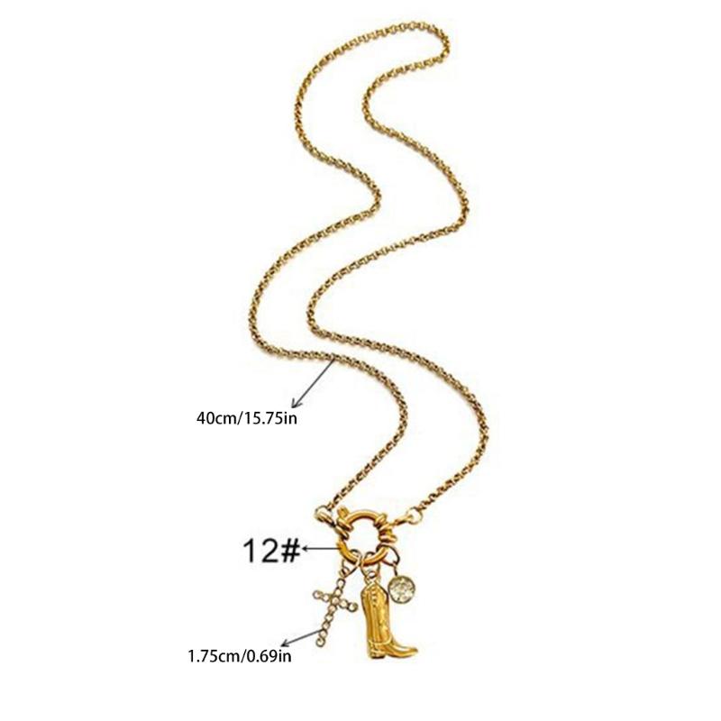 Stylish Symbol and Boot Pendant Necklace Stainless Steel with Glittering Stones Chain Necklace Suitable for Fashion Lady