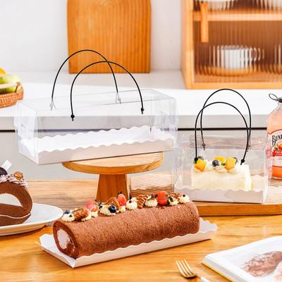 Portable Cake Roll Transparent Box Western Style Dessert Packaging Boxes Rectangular Pastry Case 10pcs Handheld Swiss Roll Cases Double-sided Laminat