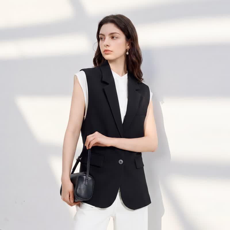 Women's Business Casual Lapel Cardigan Vest & Shirt Set