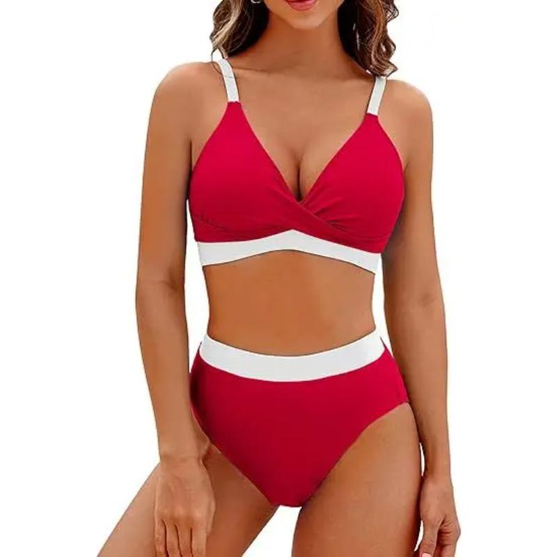 Backless Bikini Set Women Halter Contrast Color Swimsuit High Waisted Two-piece Holiday Fashion Bathing Suit Summer New