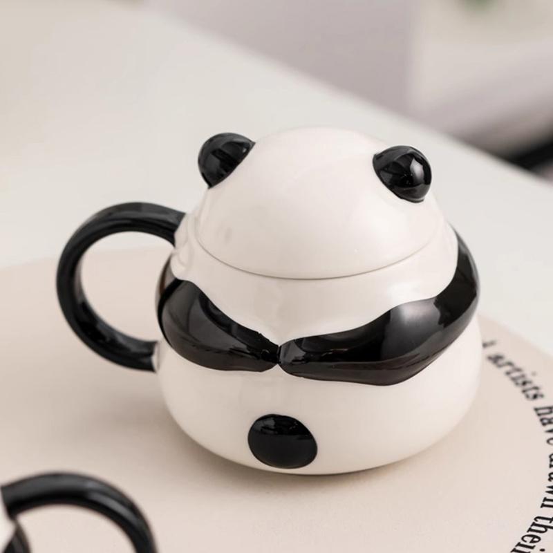 1 st Stor kapacitet Keramisk Mugg med Lock, Pandaformad, Kreativ Design, Söt Tecknad Panda Mugg Kaffekopp