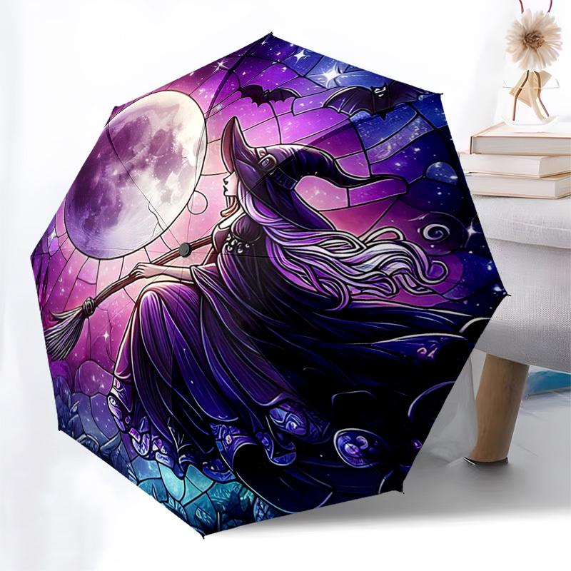 

1pc Starry Night Witch Auto-Folding Umbrella: Portable 3-Fold Design with Iron Frame, Perfect for Outdoor Use, Festive Gifts, Travelers & Fans.KK011