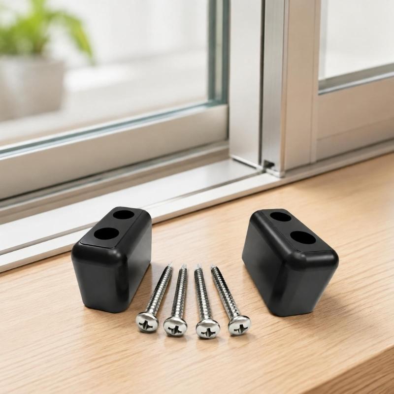 Screw-Mount Sliding Door Stop Parts, Black Plastic Replacement Bumper Cap for Closing Area Repair, Home Care, and Contact Control, 2 Set