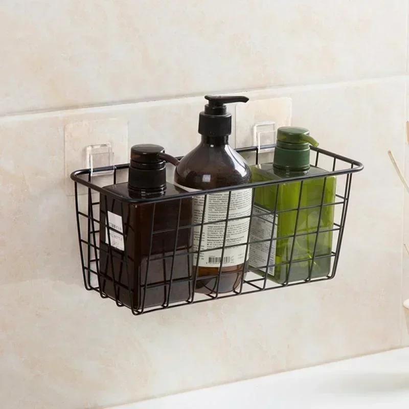 Household Storage Wrought Iron Kitchen Seasoning Storage Basket Basket Rectangular Storage Box Wall Hanging Rack Accessories