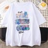 Fun Mischievous Cat Print Japanese Style T-Shirts Men Women Fashion Tshirs Breathable Summer T-Shirts Cotton Loose Tee Clothes